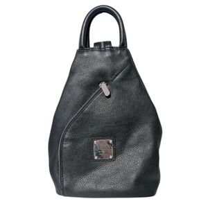 Valentina Italia Carrano Sling Backpack Black Pebbled Leather Duel Handle Bag